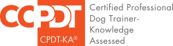 Badge for Certified Professional Dog Trainer - Knowledge Assessed (CPDT-KA®), a credential issued by the Certification Council for Professional Dog Trainers (CCPDT®).